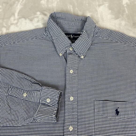 Ralph Lauren Big Shirt Mens XL Blue Gingham Check Button Down Cotton Preppy - Picture 1 of 10